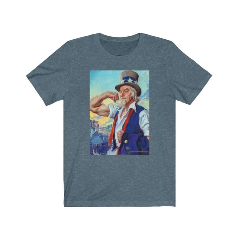 Uncle Sam Strong America by James Montgomery Flagg - Premium Unisex T-Shirt - Image 11