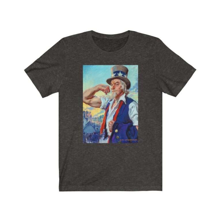 Uncle Sam Strong America by James Montgomery Flagg - Premium Unisex T-Shirt - Image 7