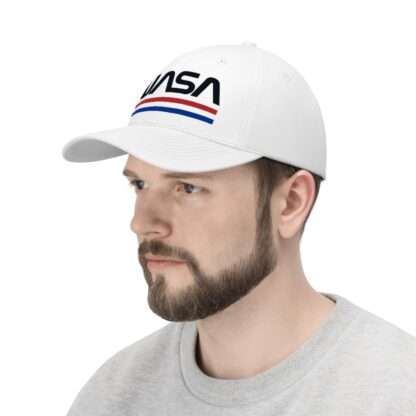 Man wearing white NASA hat