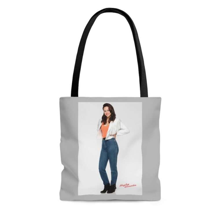 Actress Hayley Orrantia in White Jacket and Orange Top - Tote Bag