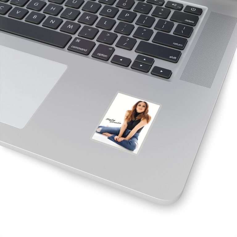 Die-Cut Sticker of Actress Hayley Orrantia with Jeans Outfit on The Floor - Image 5