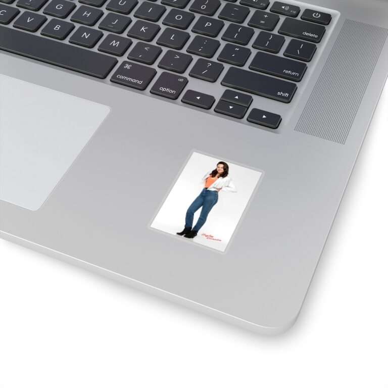 Die-Cut Sticker of Actress Hayley Orrantia in White Jacket and Orange Top - Image 5