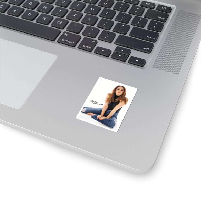 Die-Cut Sticker of Actress Hayley Orrantia with Jeans Outfit on The Floor - Image 2