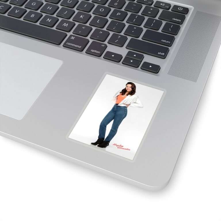 Die-Cut Sticker of Actress Hayley Orrantia in White Jacket and Orange Top - Image 6