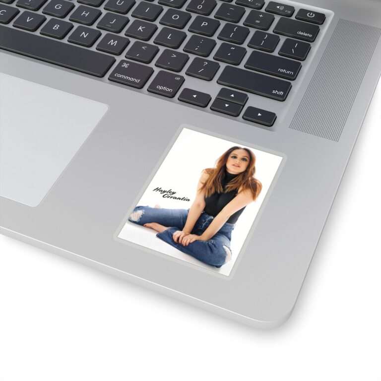 Die-Cut Sticker of Actress Hayley Orrantia with Jeans Outfit on The Floor - Image 6