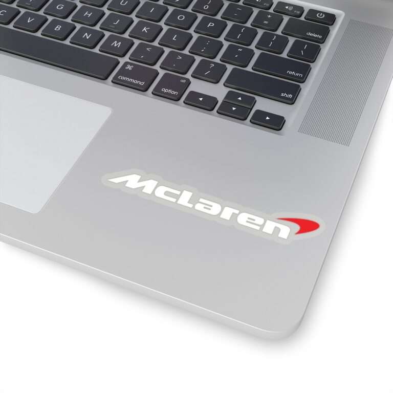 Die-cut transparent sticker of white McLaren logo
