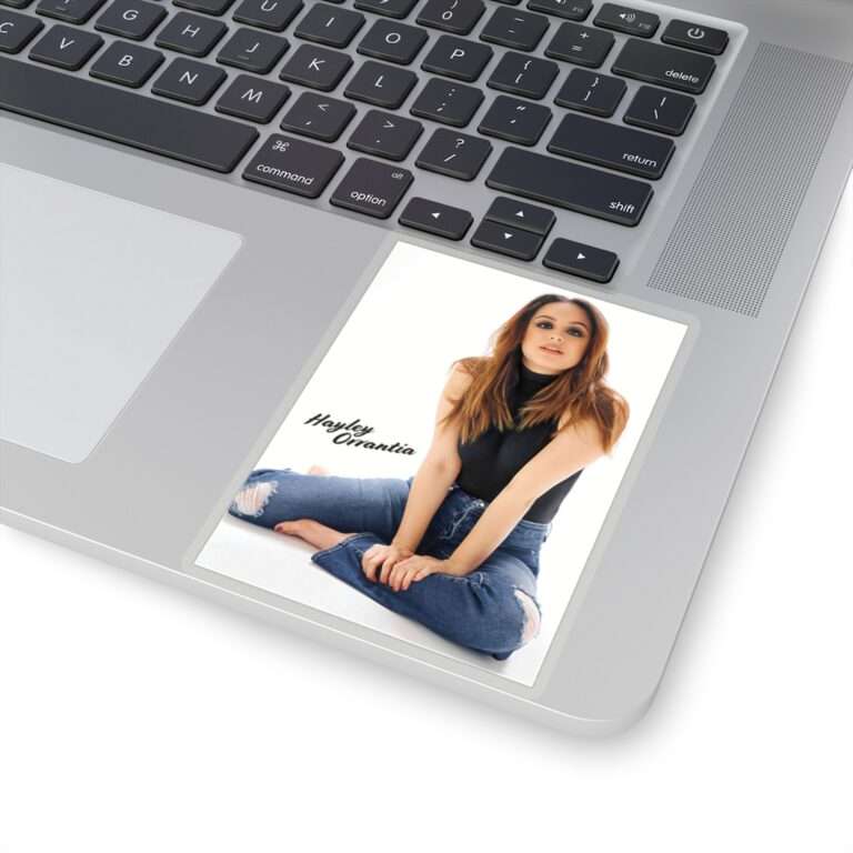 Die-Cut Sticker of Actress Hayley Orrantia with Jeans Outfit on The Floor - Image 8