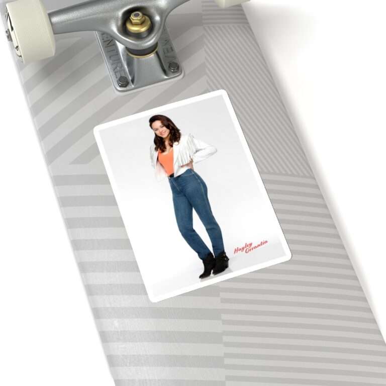Die-Cut Sticker of Actress Hayley Orrantia in White Jacket and Orange Top - Image 11