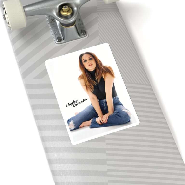 Die-Cut Sticker of Actress Hayley Orrantia with Jeans Outfit on The Floor - Image 11