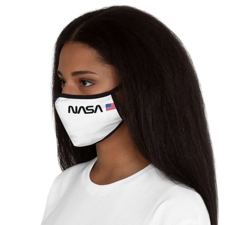 White NASA face mask in retro style with logo and USA flag