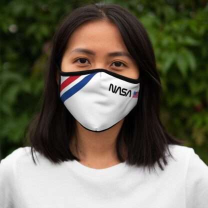 White NASA face mask in retro style with logo and USA flag