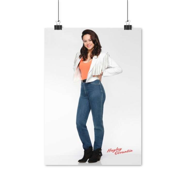 Actress Hayley Orrantia in White Jacket and Orange Top - Poster Print - Image 6