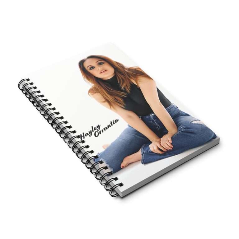 Actress Hayley Orrantia with Jeans Outfit on The Floor - Spiral Notebook Journal - Image 3