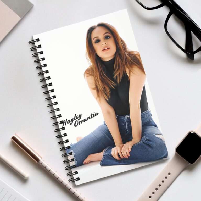 Actress Hayley Orrantia with Jeans Outfit on The Floor - Spiral Notebook Journal - Image 5