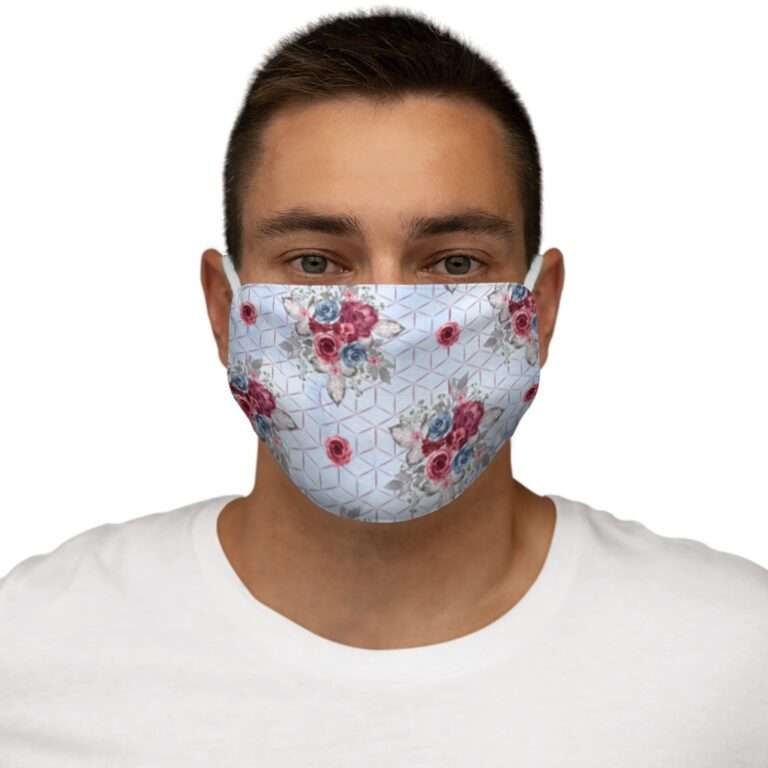 Snug-Fit Polyester Face Mask with Floral Pattern - Blue/Burgundy 01 - Image 3