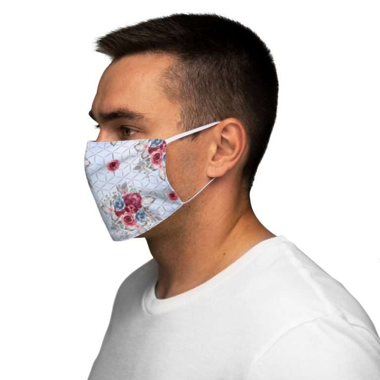 Snug-Fit Polyester Face Mask with Floral Pattern - Blue/Burgundy 01 - Image 4