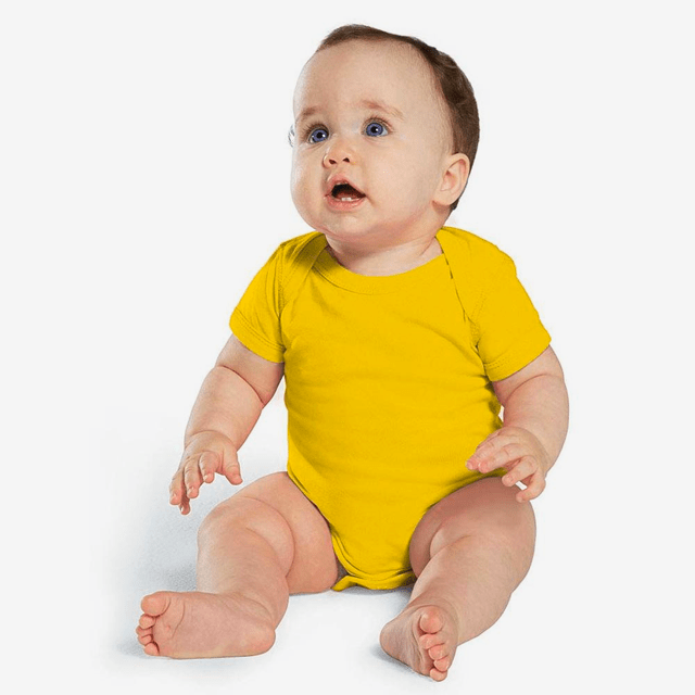 Demo of yellow infant fine jersey bodysuit