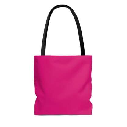 Back side of pink tote bag with print of erotic woman face tong out drawing