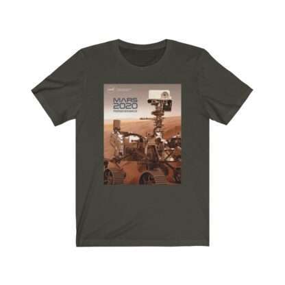 Army green NASA t-shirt with print of mars 2020 perseverance rover