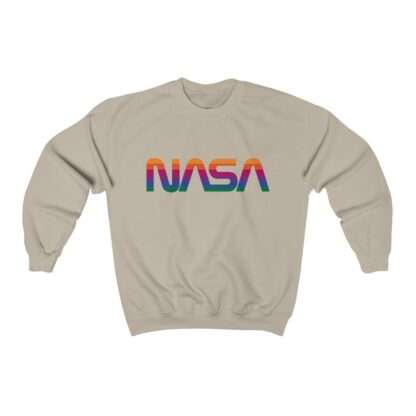 Beige unisex sweatshirt with NASA logo in rainbow colors