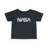 Black NASA baby t-shirt featuring NASA worm logo