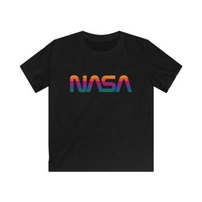 Black kids t-shirt with NASA logo in rainbow colors