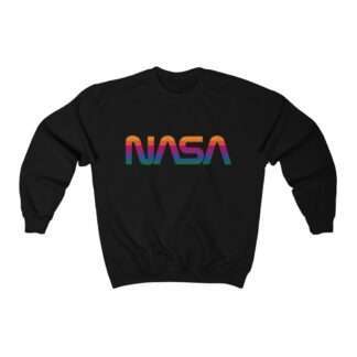Black unisex sweatshirt with NASA logo in rainbow colors