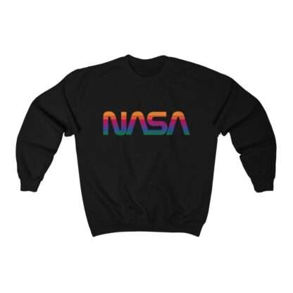 Black unisex sweatshirt with NASA logo in rainbow colors