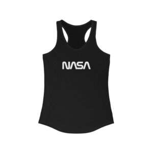 Black NASA racerback tank for women featuring NASA worm logo