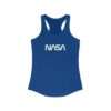 Blue NASA racerback tank for women featuring NASA worm logo