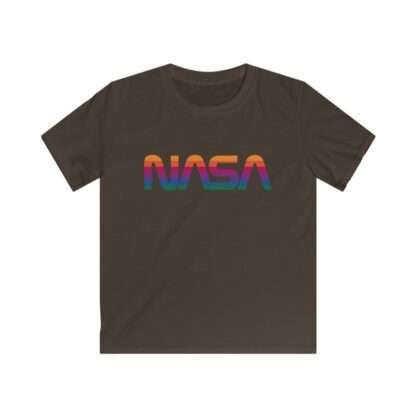 Brown kids t-shirt with NASA logo in rainbow colors
