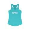 Teal NASA racerback tank for women featuring NASA worm logo