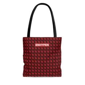 Front of Enhypen tote bag with red classic pattern