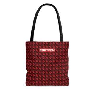 Front of Enhypen tote bag with red classic pattern