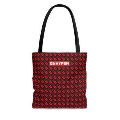 Front of Enhypen tote bag with red classic pattern