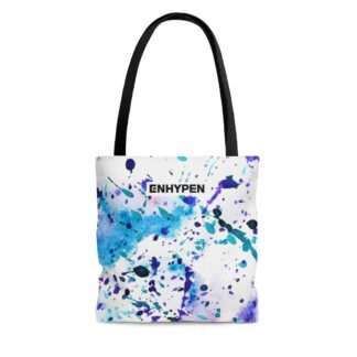 Front of Enhypen white tote bag with Jay paint splatter