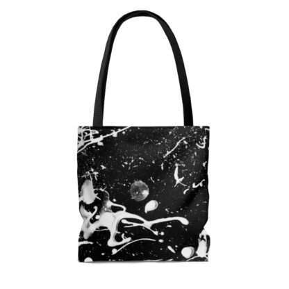 Back of Enhypen Day One black tote bag with white paint splatter