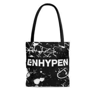 Front of Enhypen Day One black tote bag with white paint splatter