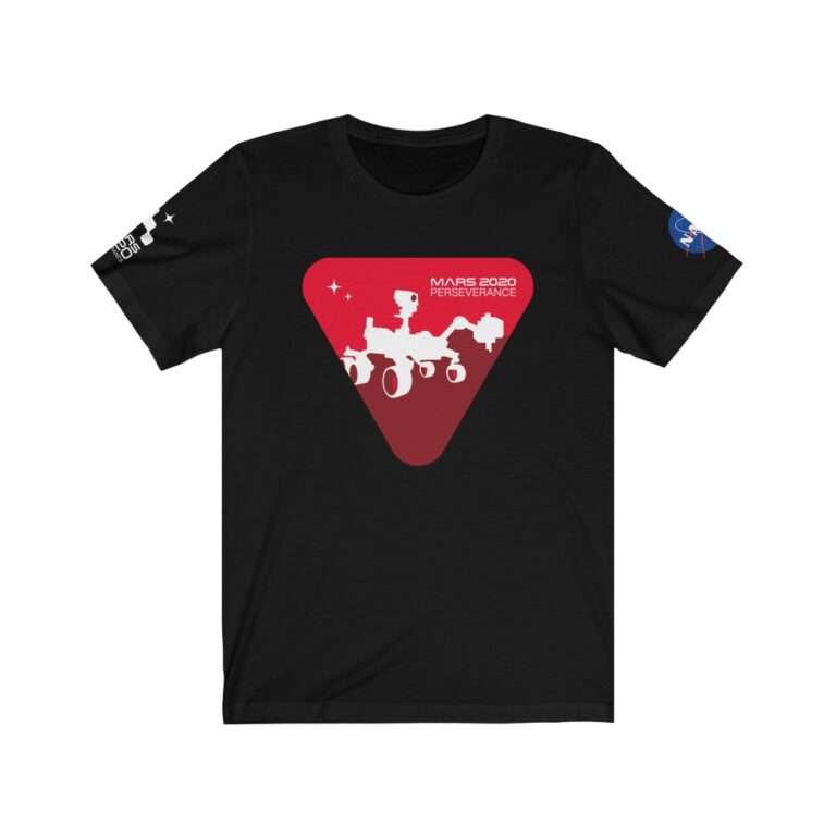 Black NASA t-shirt with Patch of Mars 2020 Perseverance mission - front