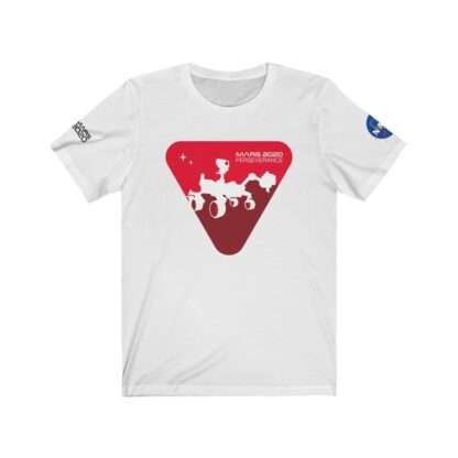 White NASA t-shirt with Patch of Mars 2020 Perseverance mission - front