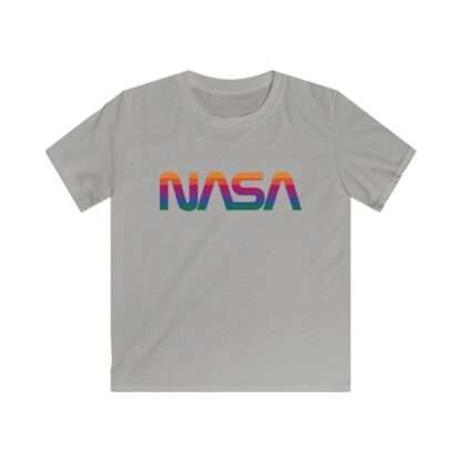 Grey kids t-shirt with NASA logo in rainbow colors