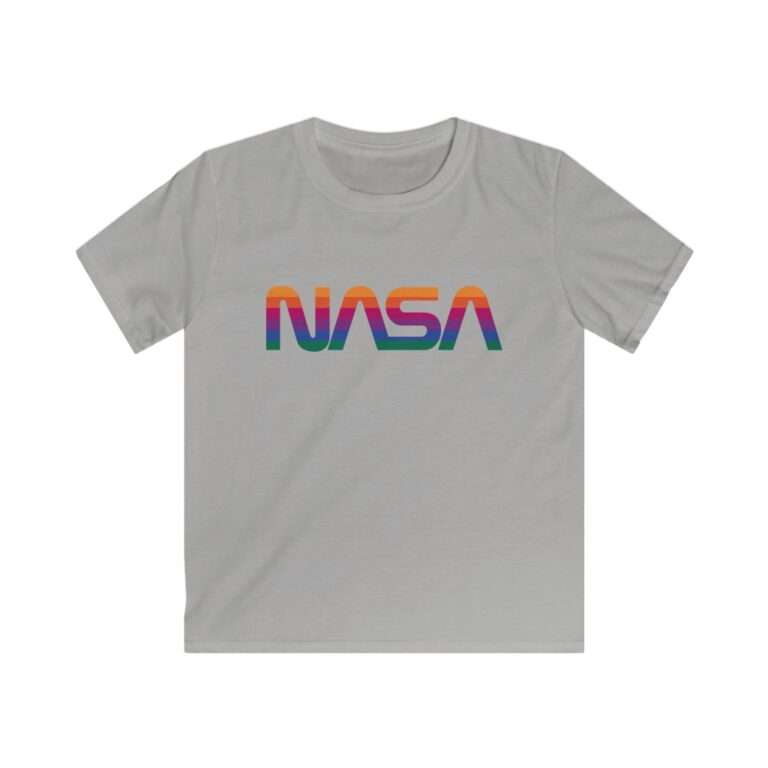 Grey kids t-shirt with NASA logo in rainbow colors