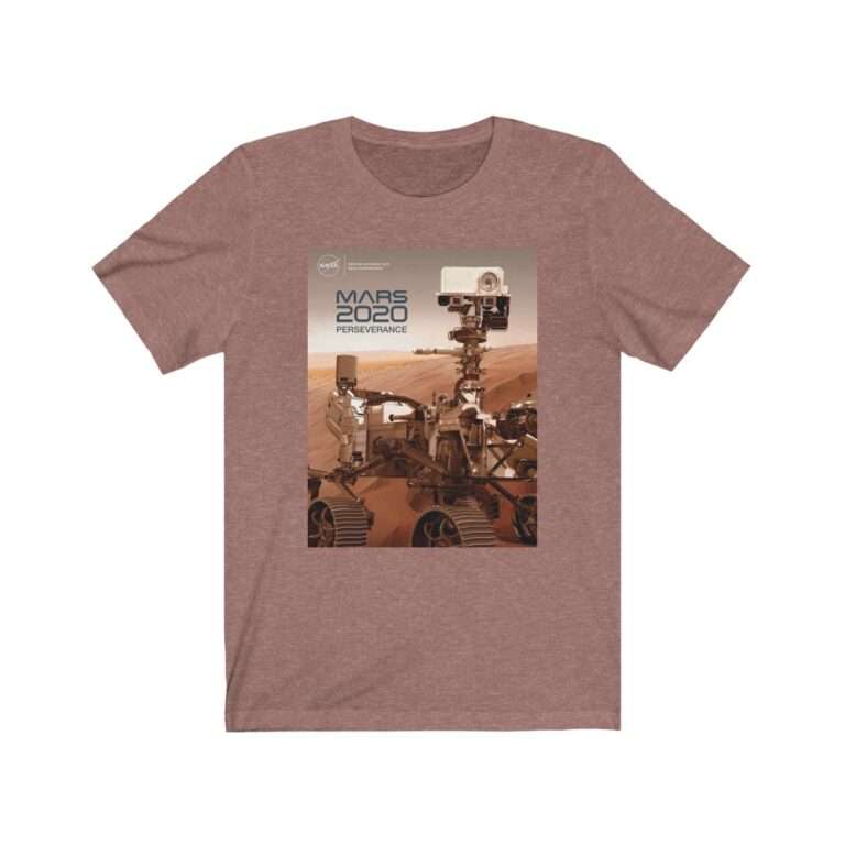 Heather mauve NASA t-shirt with print of mars 2020 perseverance rover