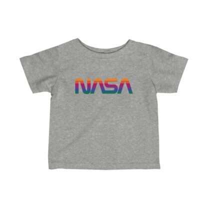 Heather NASA baby t-shirt featuring rainbow logo