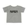Heather NASA baby t-shirt featuring NASA worm logo