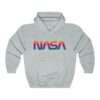 Heather unisex hoodie with NASA logo in rainbow colors