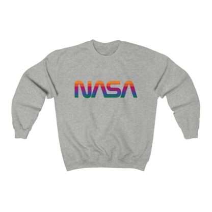 Heather unisex sweatshirt with NASA logo in rainbow colors