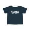 Navy-blue NASA baby t-shirt featuring NASA worm logo