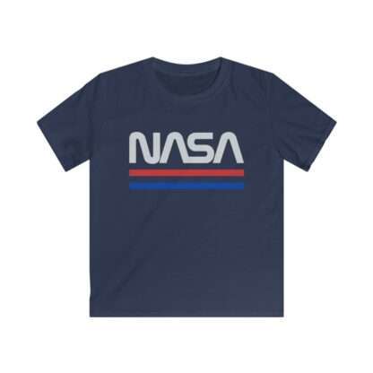 Navy-blue kids t-shirt with NASA logo in retro style