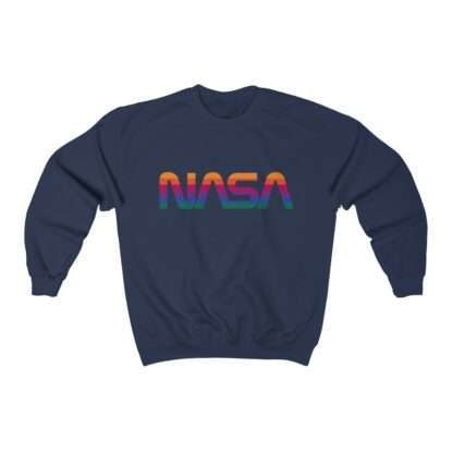 Navy-blue unisex sweatshirt with NASA logo in rainbow colors